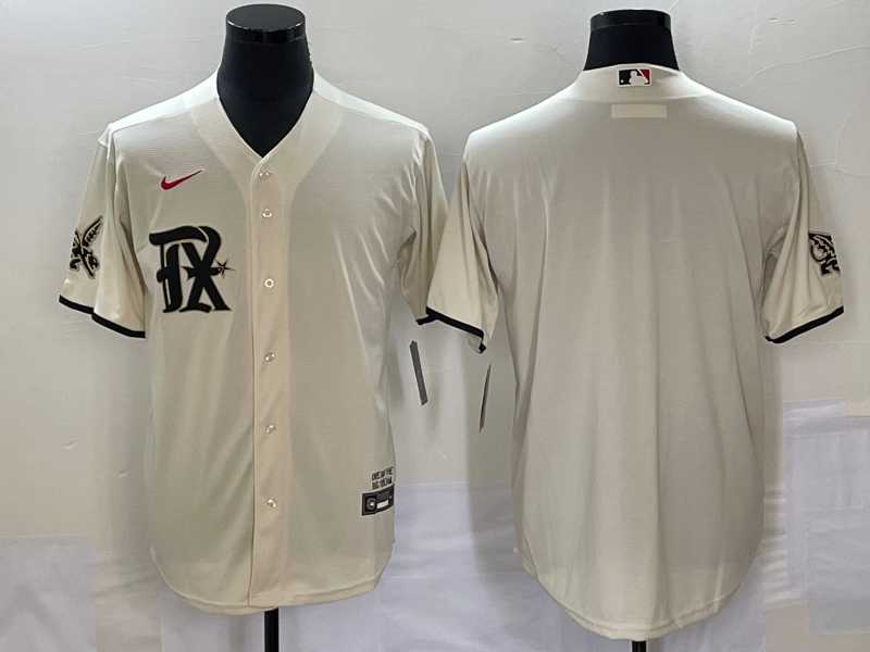 Mens Texas Rangers Blank Cream 2023 City Connect Cool Base Stitched Baseball Jerseys->texas rangers->MLB Jersey